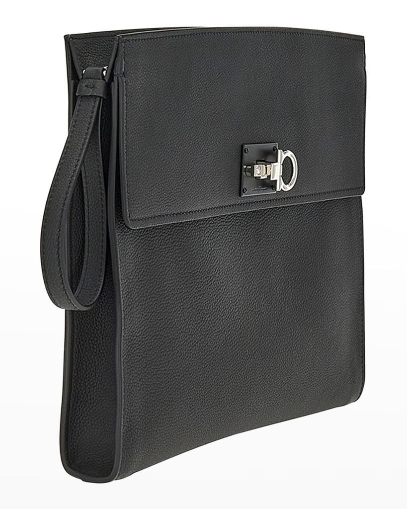 商品Salvatore Ferragamo|Men's The Studio Gancino Leather Zip Portfolio Bag,价格¥10901,第4张图片详细描述