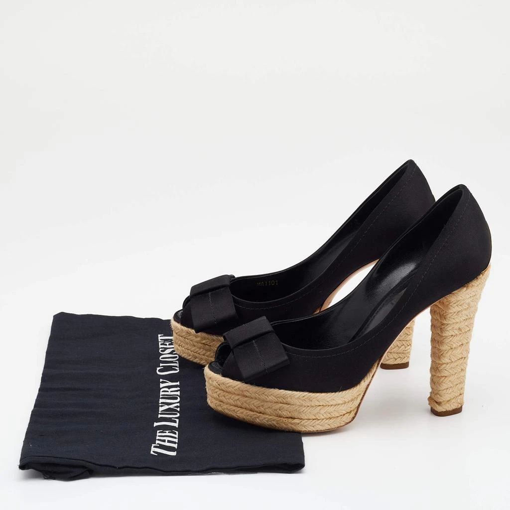 Louis Vuitton Black Suede Bow Detail Espadrille Peep Toe Platform Pumps Size 37 商品
