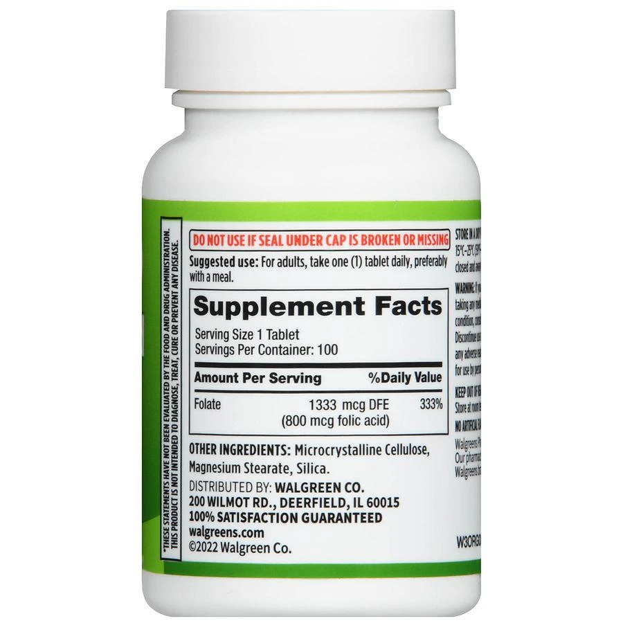 商品Walgreens|Folic Acid 1333 mcg DFE Tablets,价格¥49,第3张图片详细描述