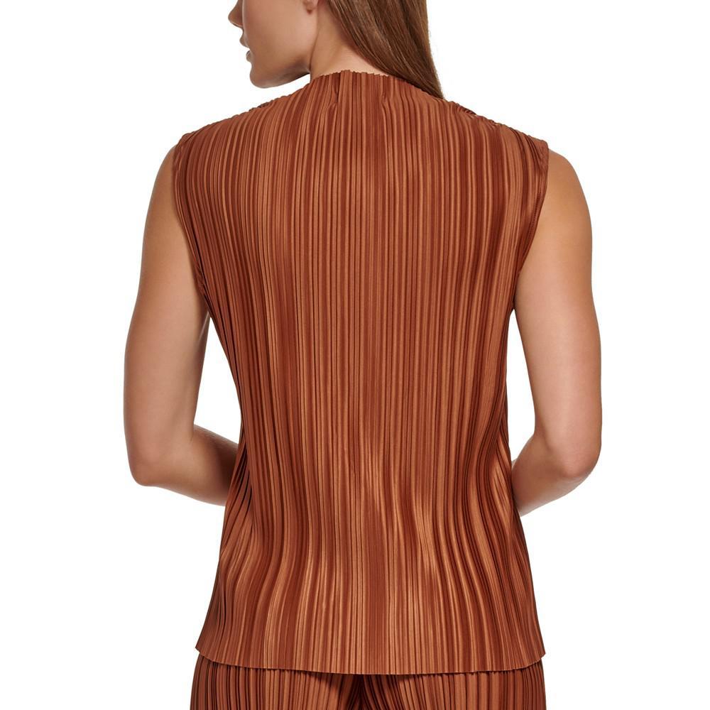 商品Calvin Klein|Women's Sleeveless Pleated Mock Neck Top,价格¥263,第4张图片详细描述