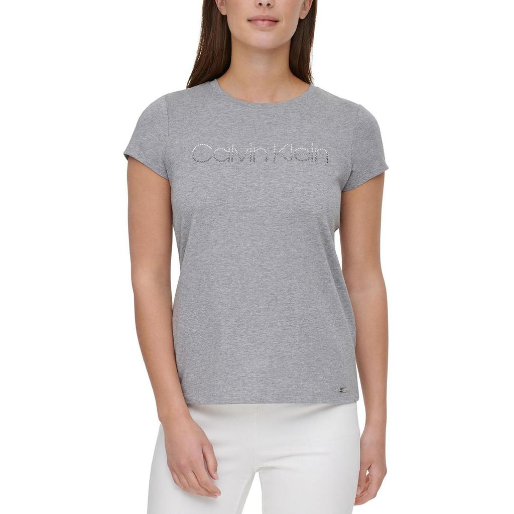 Calvin Klein Womens Rhinestone Crewneck T-Shirt商品第1张图片规格展示