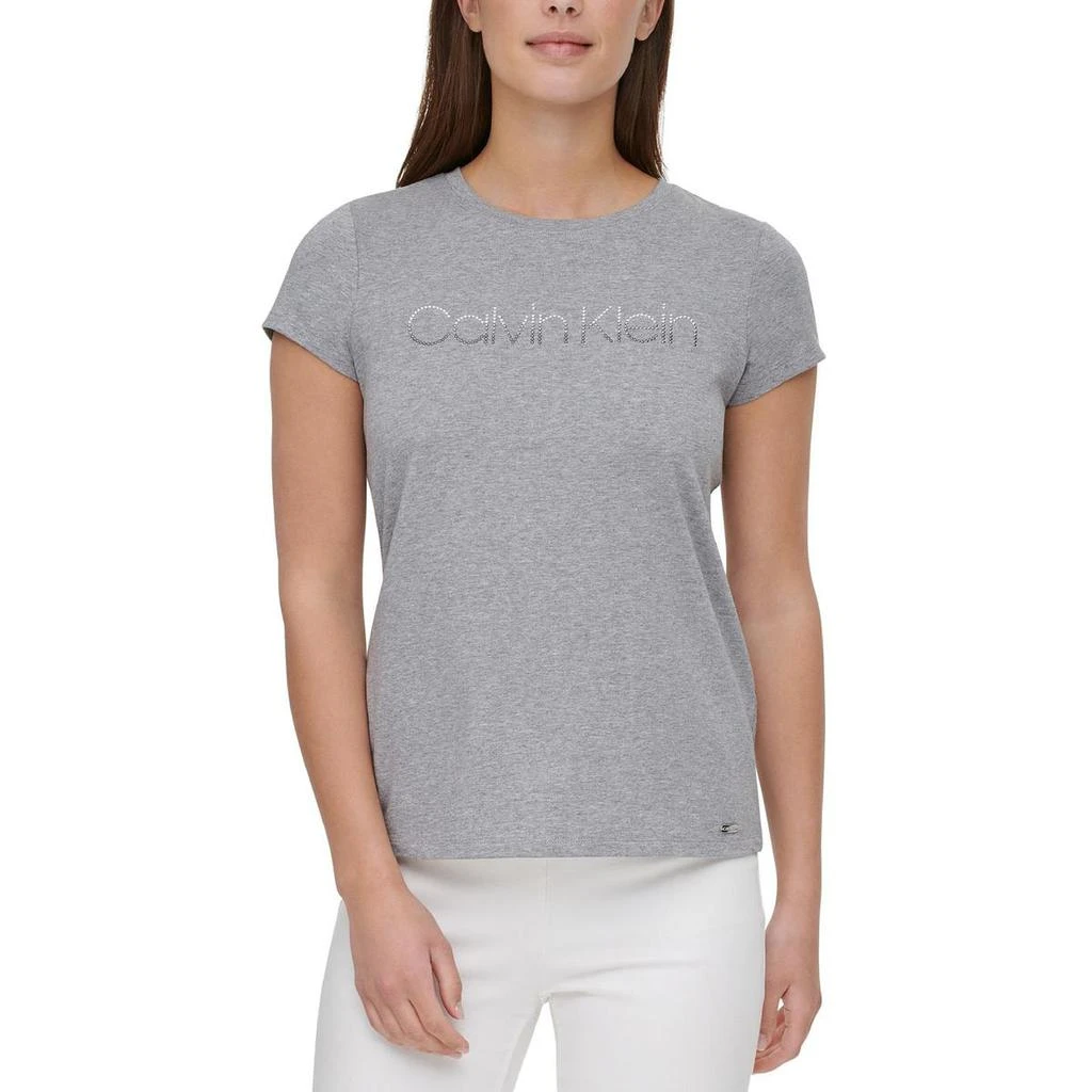 商品Calvin Klein|Calvin Klein Womens Rhinestone Crewneck T-Shirt,价格¥138,第1张图片