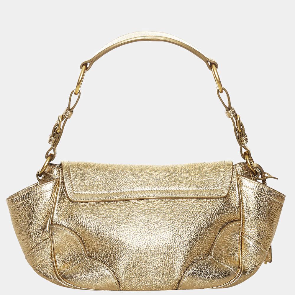 Prada Gold Sound Lock Leather Shoulder Bag商品第3张图片规格展示