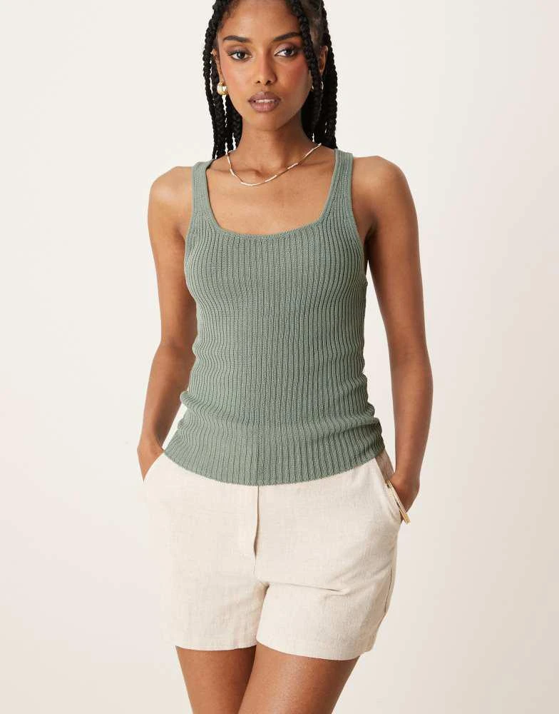 商品Mango|Mango knitted round neck vest in sage green,价格¥239,第2张图片详细描述