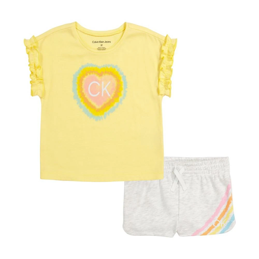 商品Calvin Klein|Little Girls Ruched Sleeve Logo T-shirt and Shorts,价格¥144,第1张图片
