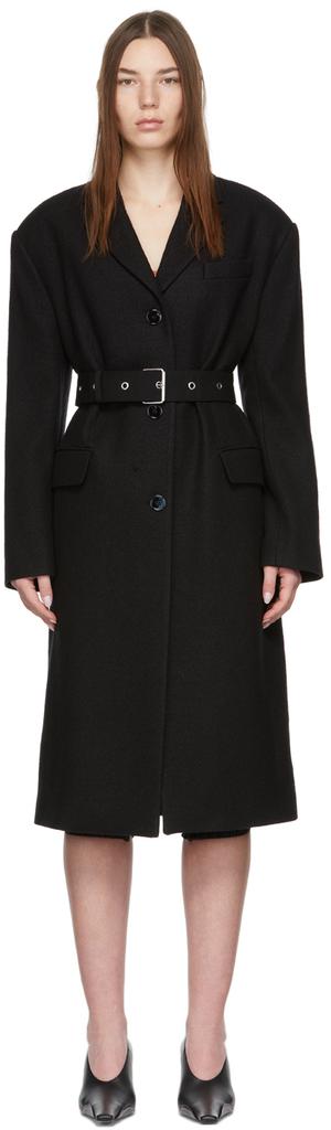 Black Belted Wool Coat商品第1张图片规格展示