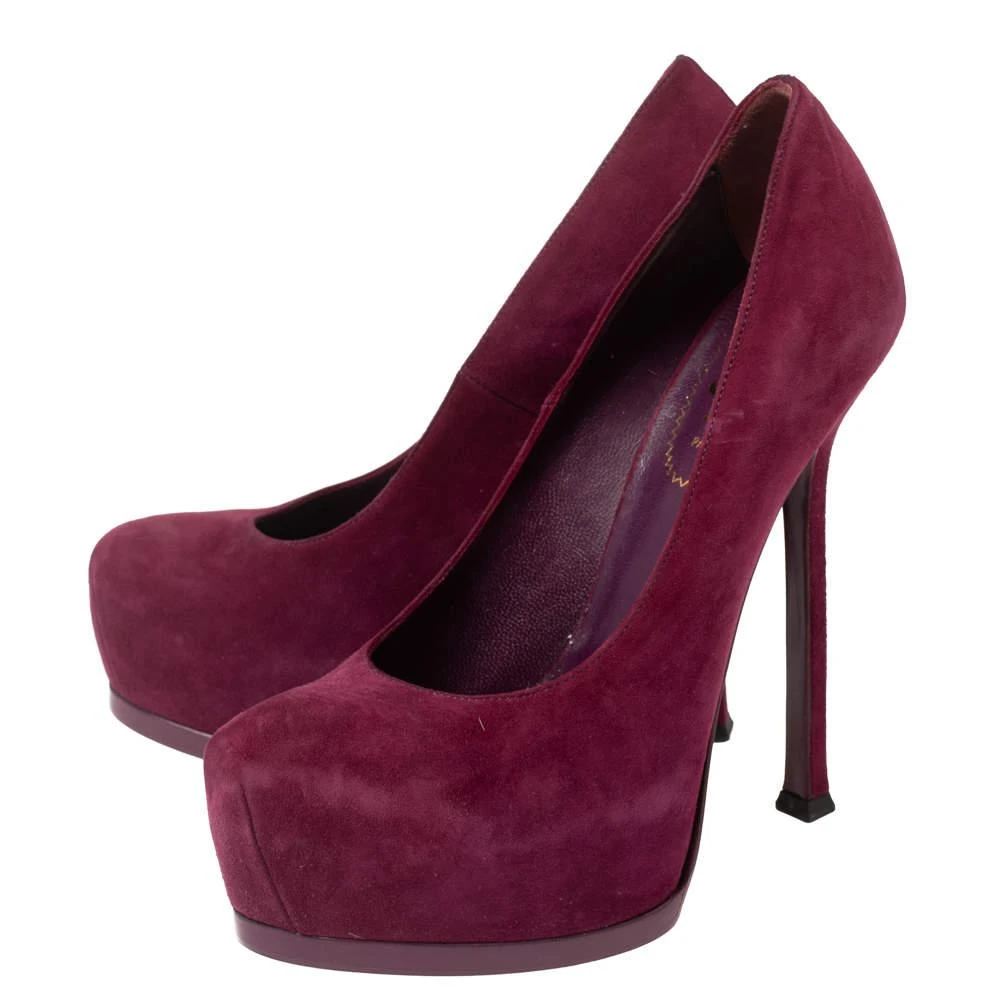商品[二手商品] Yves Saint Laurent|Saint Laurent  Red Suede Tribtoo Platform Pumps Size 37,价格¥723,第4张图片详细描述