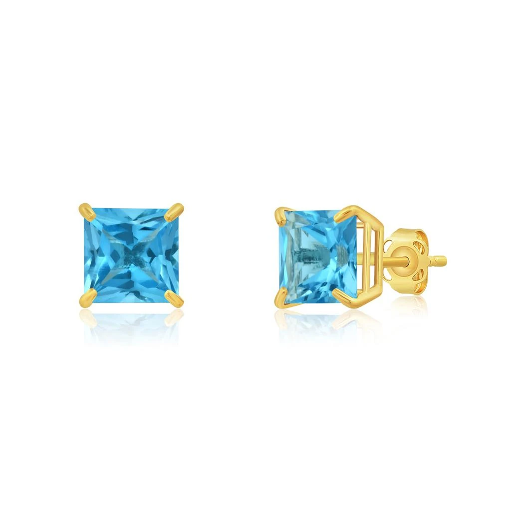 商品MAXCOLOR|14k Yellow Gold Solitaire Princess-Cut Gemstone Stud Earrings (7mm),价格¥894,第3张图片详细描述