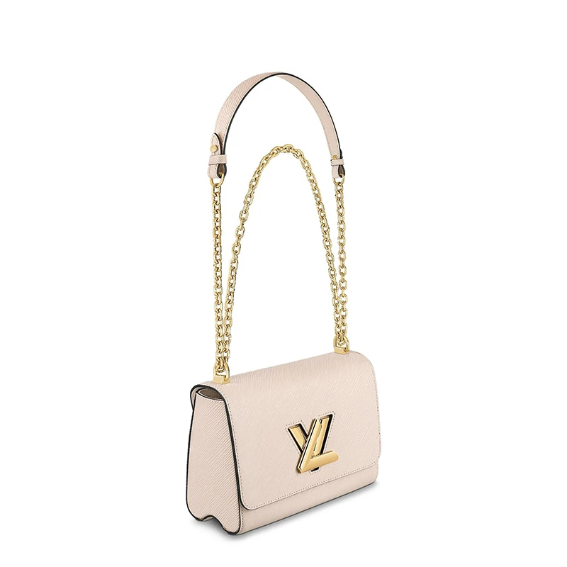 预售10天 Louis Vuitton/路易威登 经典款TWIST系列 女士中号石英色水波纹牛皮革旋转徽标金扣翻盖开合单肩斜挎链条包M59761 商品