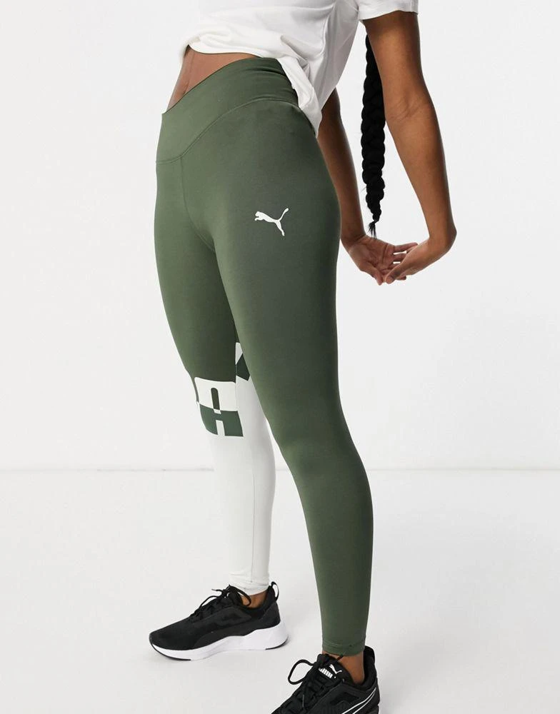 商品Puma|Puma Training leggings in thyme with grey logo panel exclusive to asos,价格¥164,第4张图片详细描述