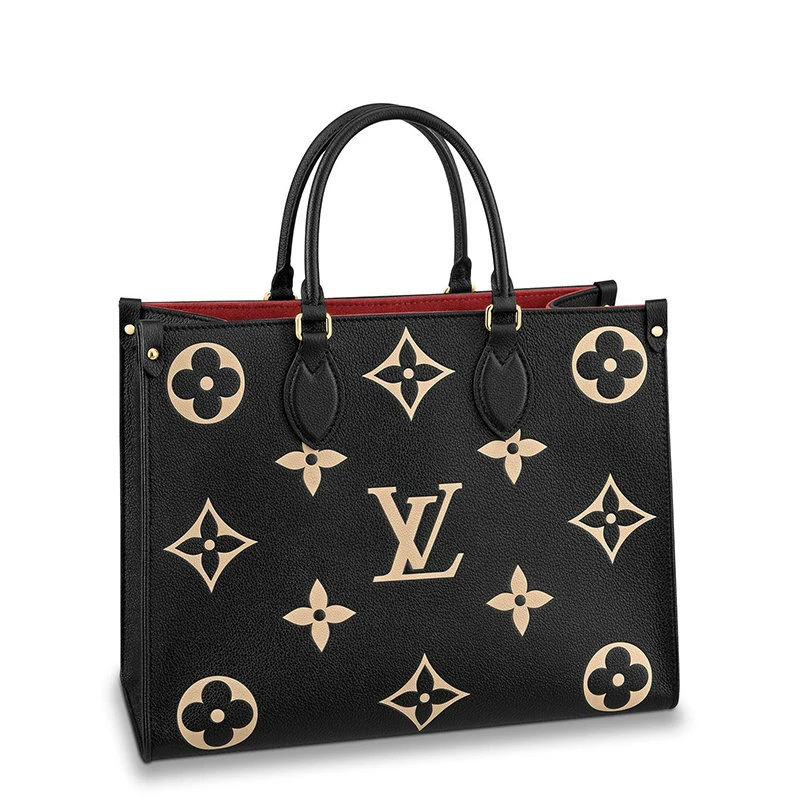 商品Louis Vuitton|【预售3-7天】路易威登经典款ONTHEGO系列女士中号黑色/米白色双色老花压纹粒面皮革单肩手提托特包M45495,价格¥24115,第1张图片