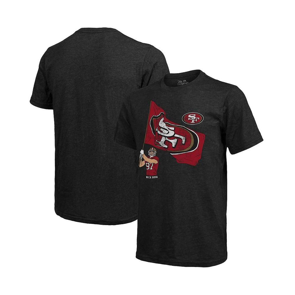 商品Majestic|Men's Fanatics Nick Bosa Black San Francisco 49ers Tri-Blend Player Graphic T-shirt,价格¥312,第1张图片