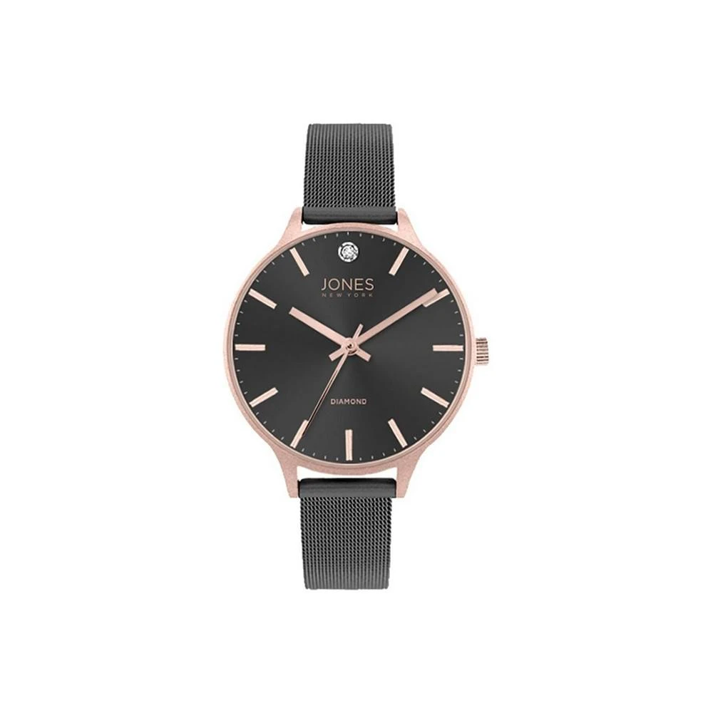 商品American Exchange|Women's Genuine Diamond Rose Gold-Tone Accents Black Metal Strap Analog Watch 33.5mm,价格¥158,第1张图片