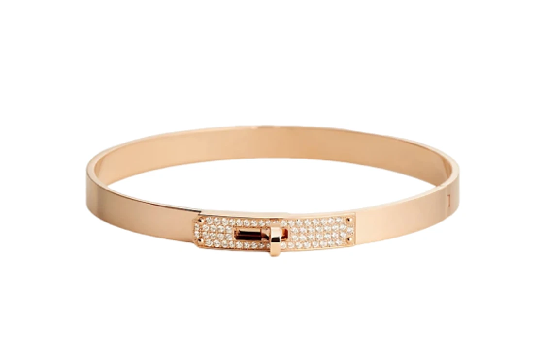 商品[国内直发] Hermes|爱马仕 18K玫瑰金 kelly半钻 钻石 手镯 女款,价格¥61357,第1张图片