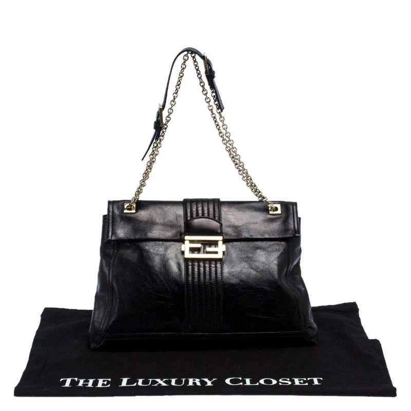 Fendi Black Leather Maxi Baguette Flap Shoulder Bag 商品