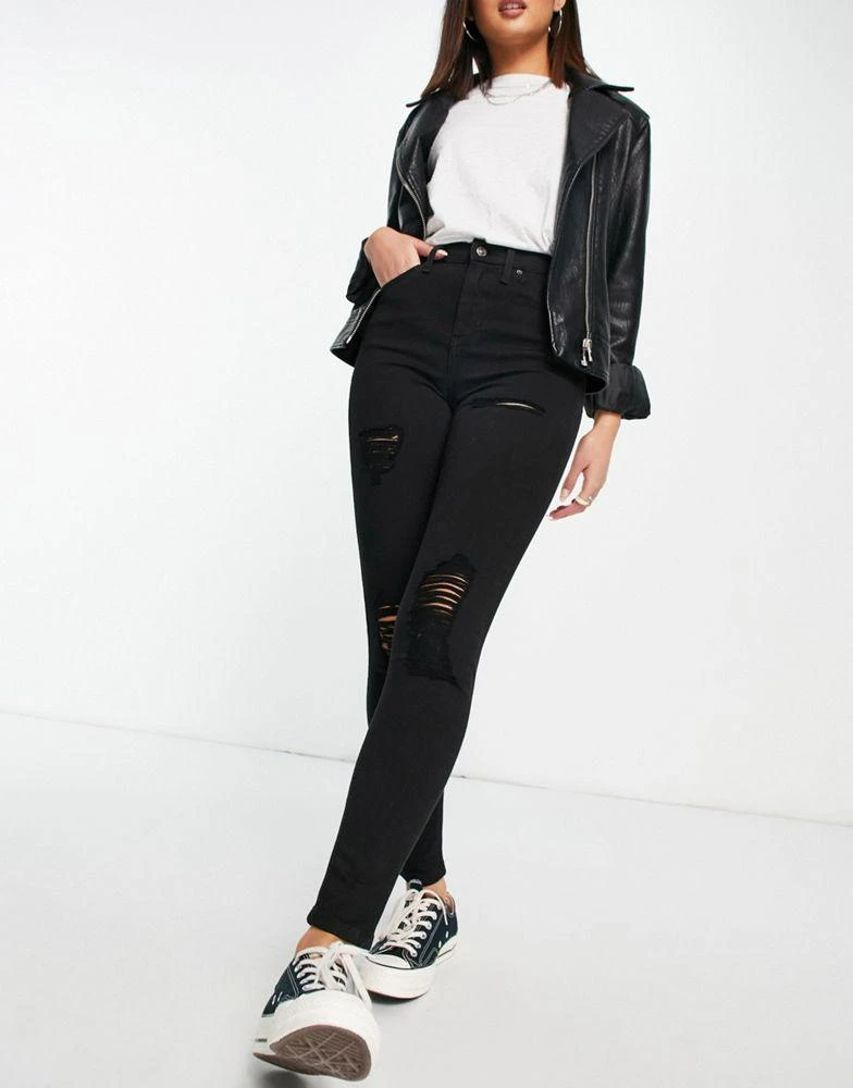 商品Topshop|Topshop Jamie rip jean in black,价格¥127,第1张图片