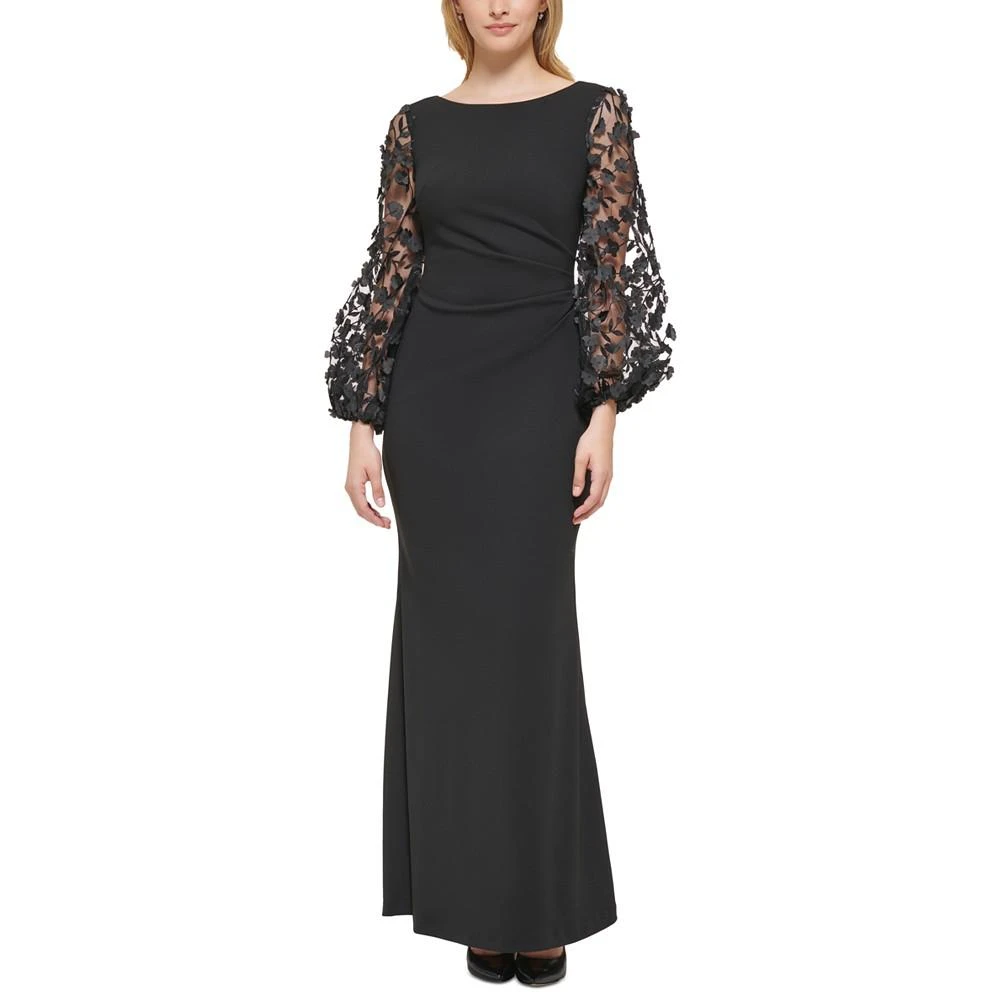 商品Eliza J|Women's 3D Floral-Sleeve Boat-Neck Gown,价格¥1702,第1张图片