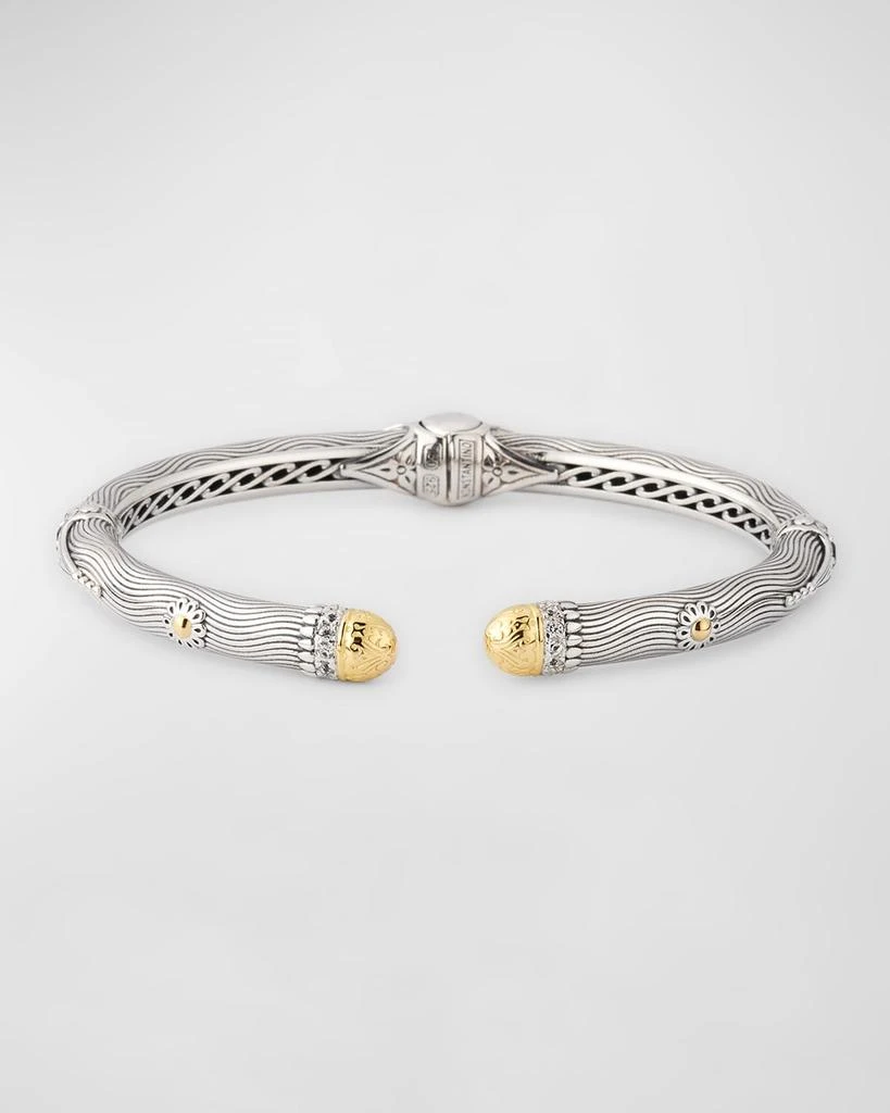 商品Konstantino|Sterling Silver and 18K Yellow Gold Cuff Bracelet with White Sapphires,价格¥8724,第1张图片