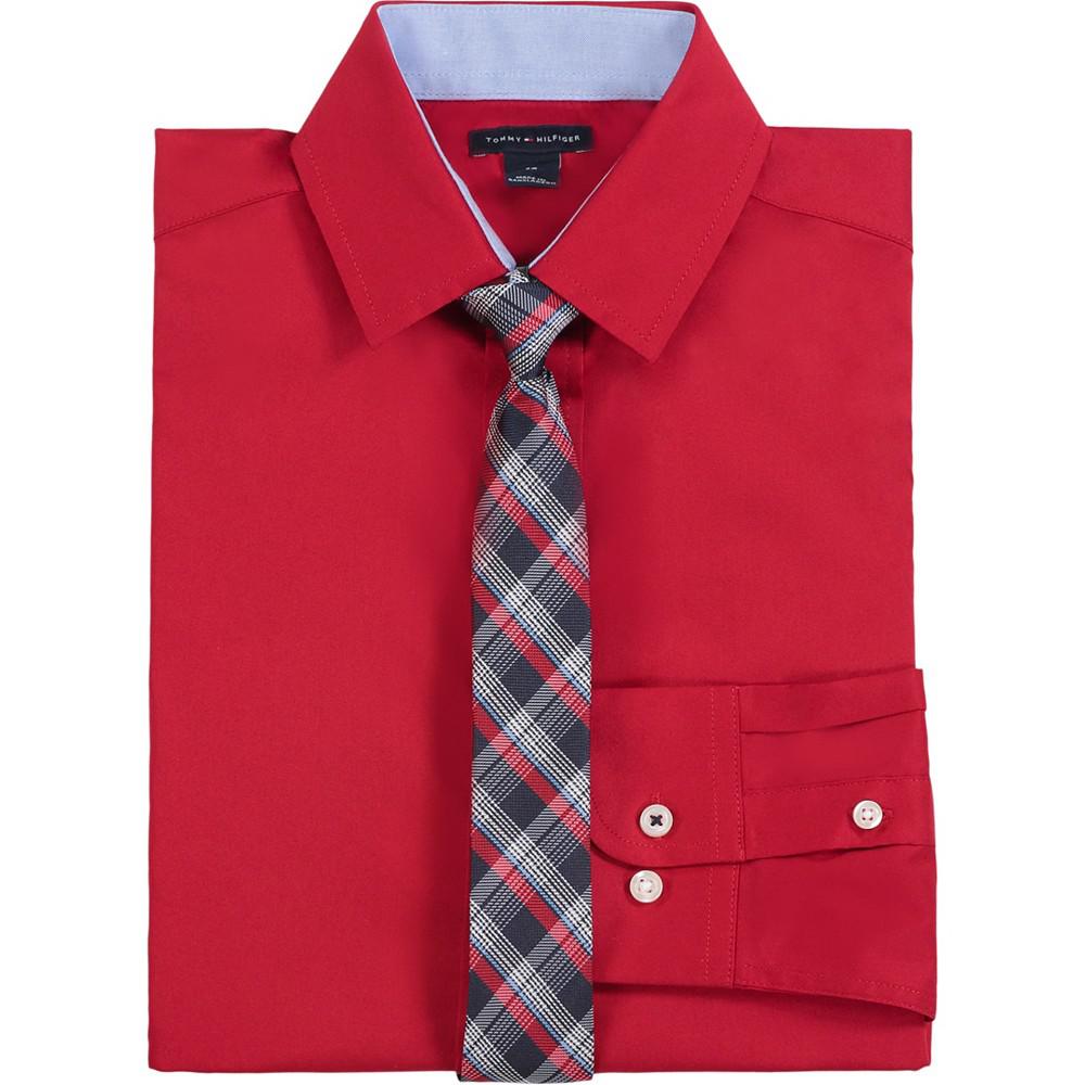 Big Boys Long Sleeve Stretch Solid Poplin Shirt with Tie商品第2张图片规格展示