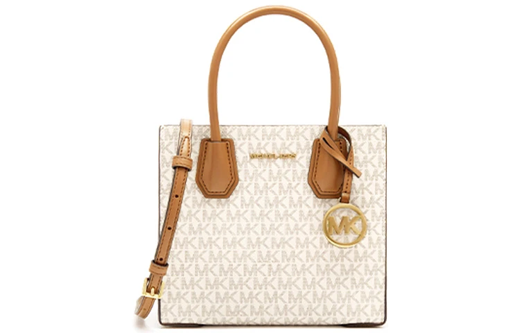 商品[国内直发] Michael Kors|迈克高仕 MK Mercer 经典复古老花满 牛皮织物 风琴包单肩包 中号 女款 香草色,价格¥2646,第1张图片