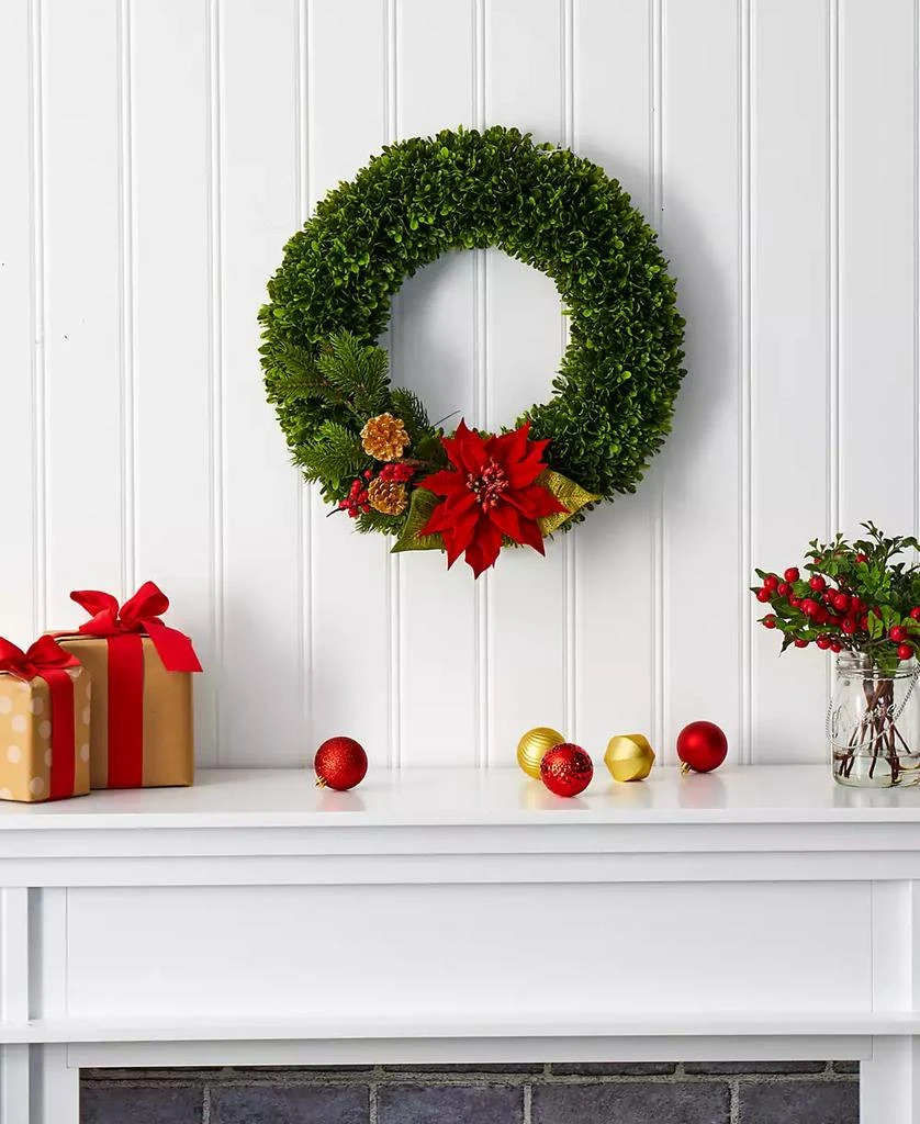 商品NEARLY NATURAL|Tea Leaf, Poinsettia and Pine Artificial Wreath, 18",价格¥1911,第3张图片详细描述