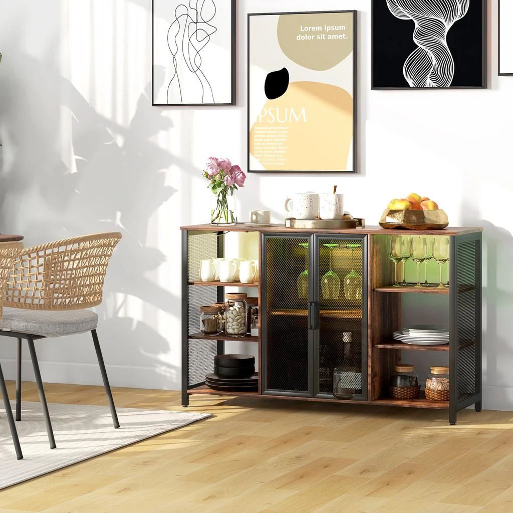 商品Streamdale Furniture|Streamdale LED Wine Cabinet with Charging Station Glass Holders,价格¥2664,第2张图片详细描述