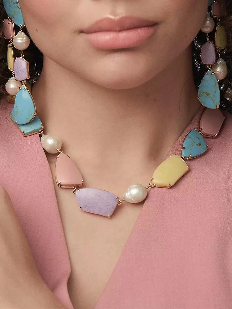 商品Lele Sadoughi|Pebble 14K-Gold-Plated & Multi-Stone Collar Necklace,价格¥1097,第2张图片详细描述