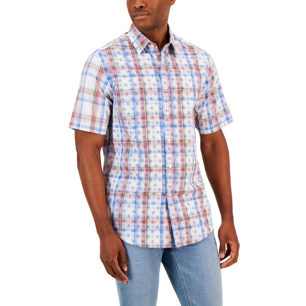 Men's Bally Plaid Refined Woven Short-Sleeve Shirt, Created for Macy's商品第1张图片规格展示