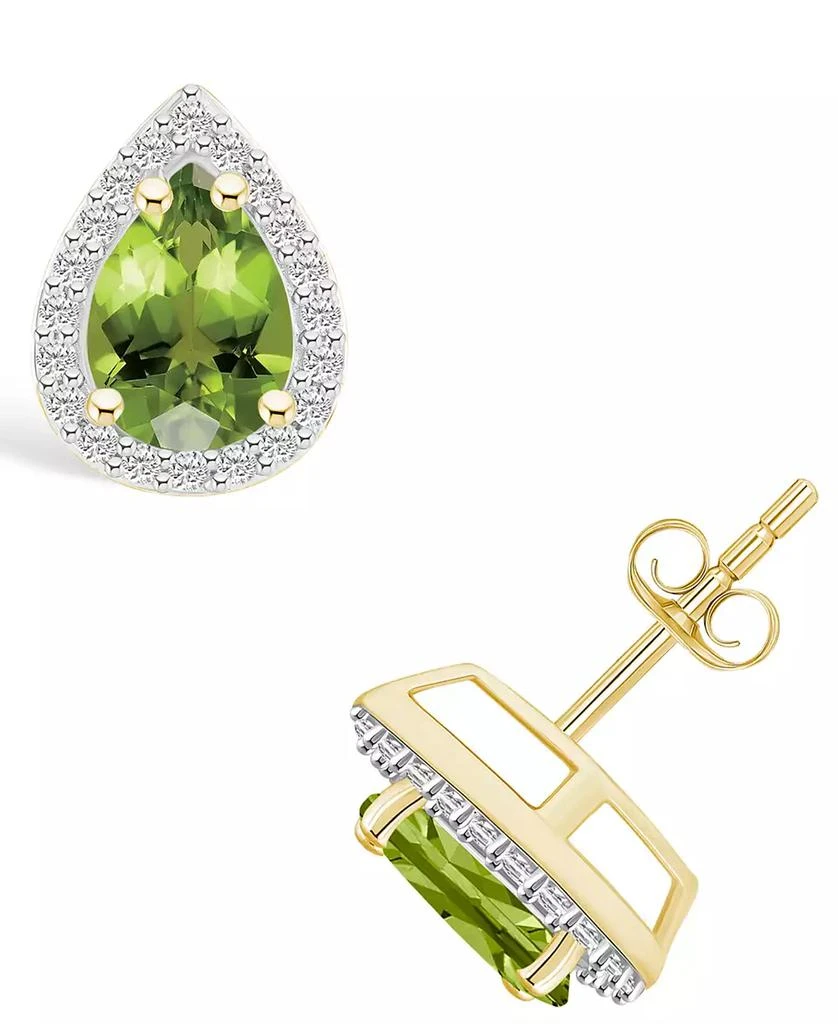 商品Macy's|Peridot (1-3/5 ct. t.w.) and Lab Grown Sapphire (1/5 ct. t.w.) Halo Studs in 10K Yellow Gold,价格¥2631,第1张图片