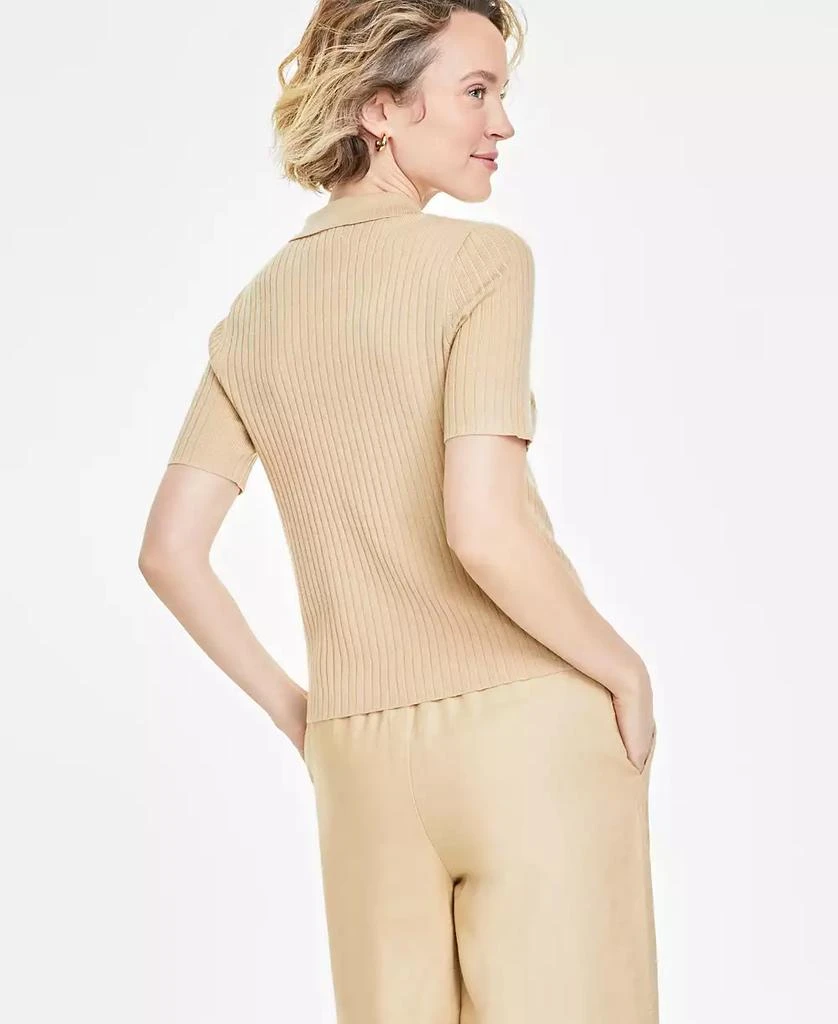 商品On 34th|Women's Short-Sleeve Ribbed Polo Sweater, Created for Macy's,价格¥100,第2张图片详细描述