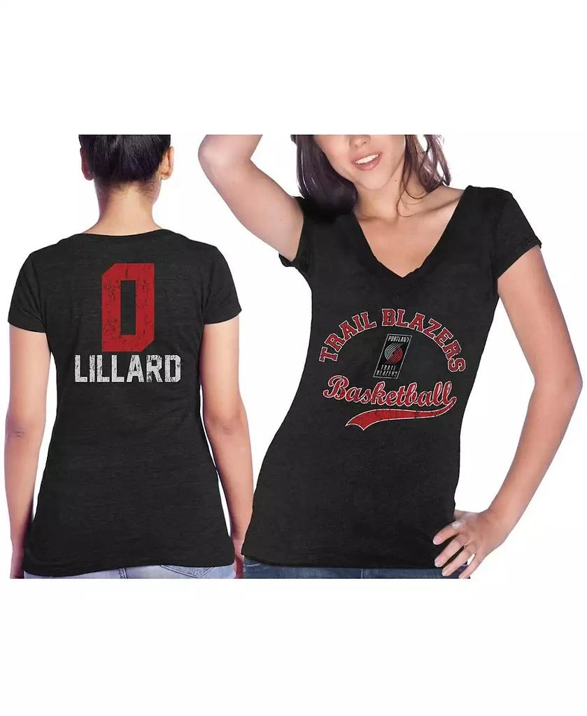 商品Majestic|Women's Threads Damian Lillard Black Portland Trail Blazers Name & Number Tri-Blend V-Neck T-shirt,价格¥297,第2张图片详细描述