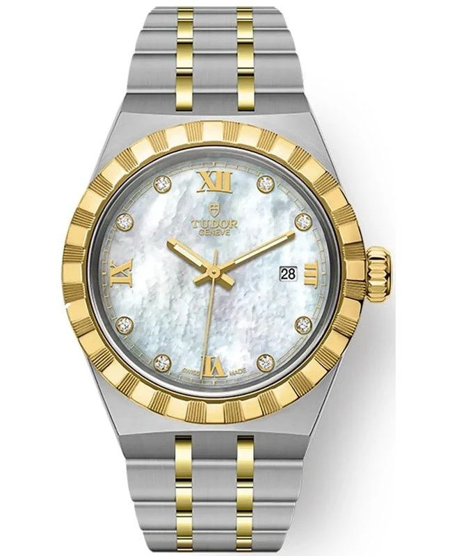 商品Tudor|Tudor Royal Mother of Pearl Diamond Dial Stainless Steel and Yellow Gold Unisex Watch M28303-0007,价格¥33989,第1张图片