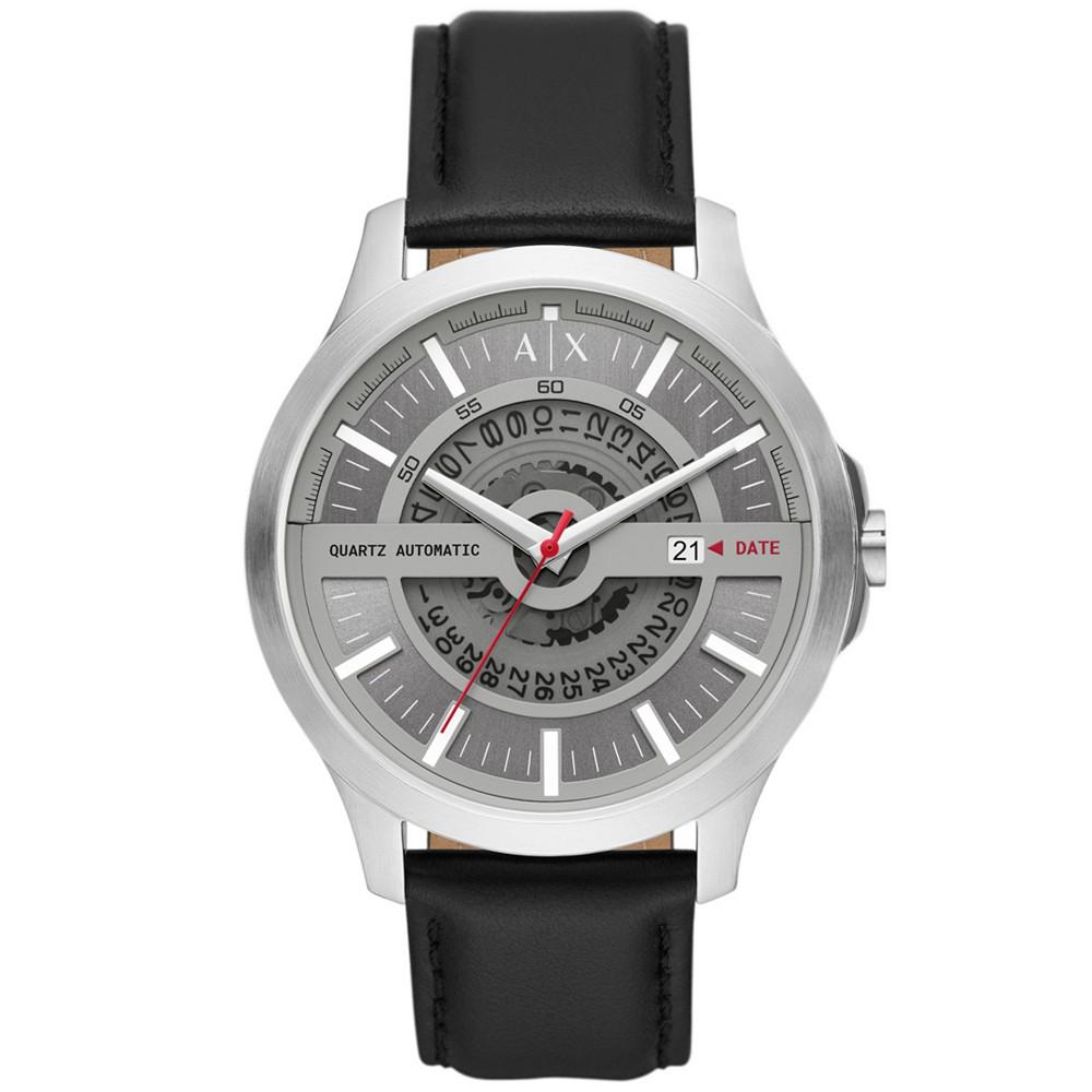 Men's Automatic Quartz Three-Hand Date Black Leather Strap Watch, 46mm商品第1张图片规格展示
