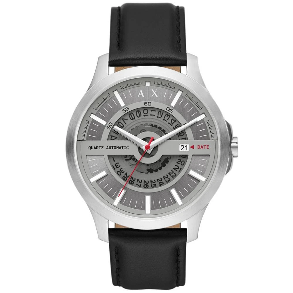 商品Armani Exchange|Men's Automatic Quartz Three-Hand Date Black Leather Strap Watch, 46mm,价格¥1290,第1张图片