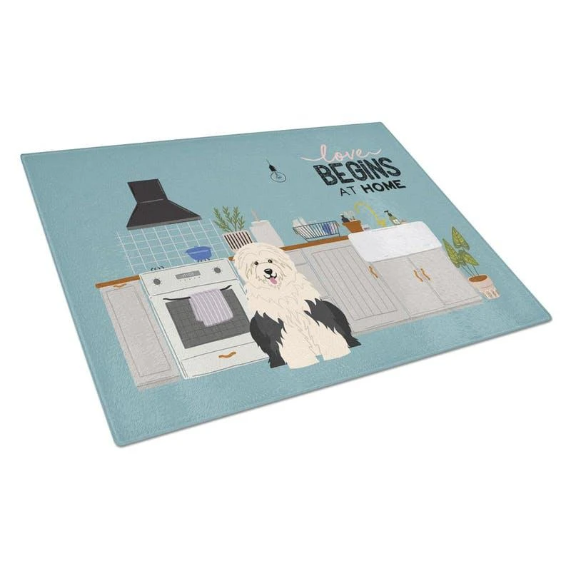 商品Caroline's Treasures|CK7800LCB Old English Sheepdog Kitchen Scene Glass Cutting Board Large,价格¥273,第1张图片