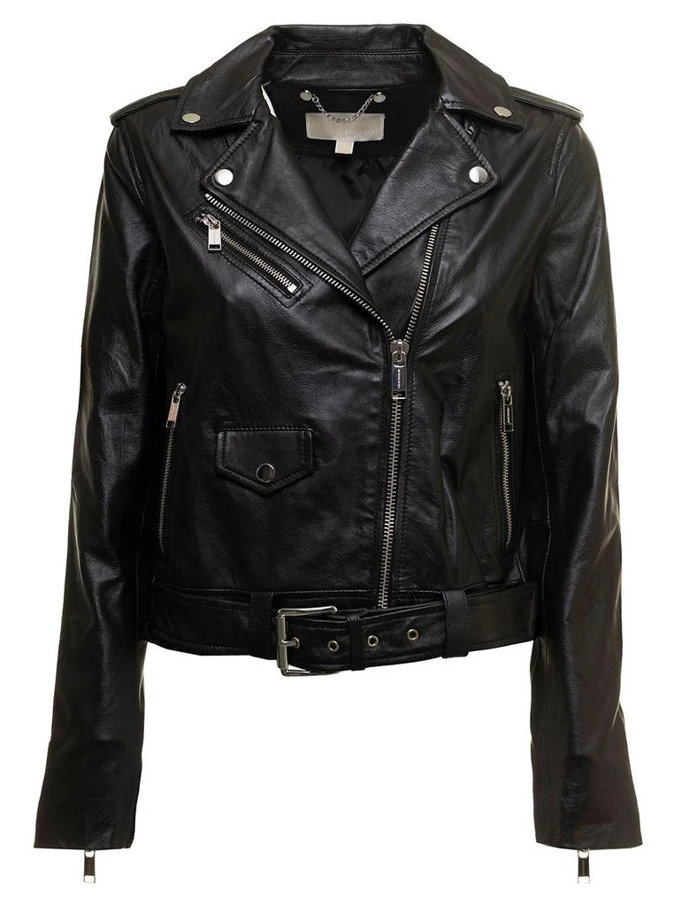 商品Michael Kors|M Michael Kors Woman's Black Leather Biker Jacket,价格¥3208,第1张图片