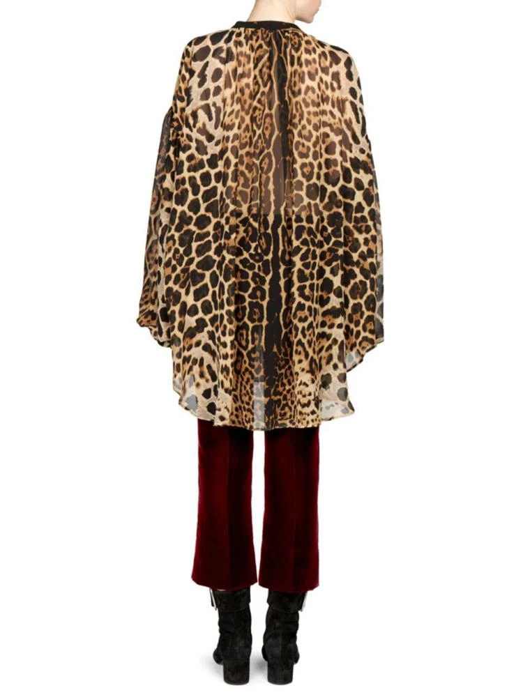 商品Yves Saint Laurent|Oversized Leopard Print Georgette Blouse,价格¥10726,第2张图片详细描述