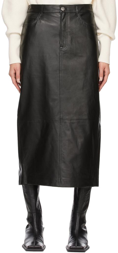 Black Leather Midi Skirt商品第1张图片规格展示