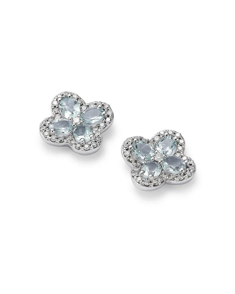 Aquamarine & Diamond Clover Earrings in 14K White Gold 商品