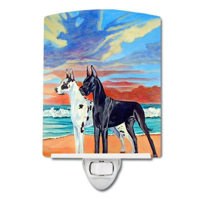 商品Caroline's Treasures|At sunset Great Dane Harlequin and Black Ceramic Night Light,价格¥202,第1张图片