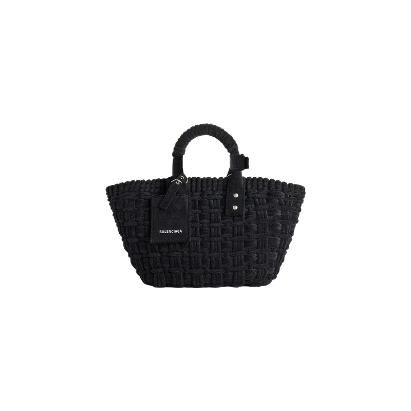 商品Balenciaga|巴黎世家 23新款 BISTRO女士XS号黑色毛巾布篮子单肩/手提包 6713422AAF01090,价格¥9115,第1张图片