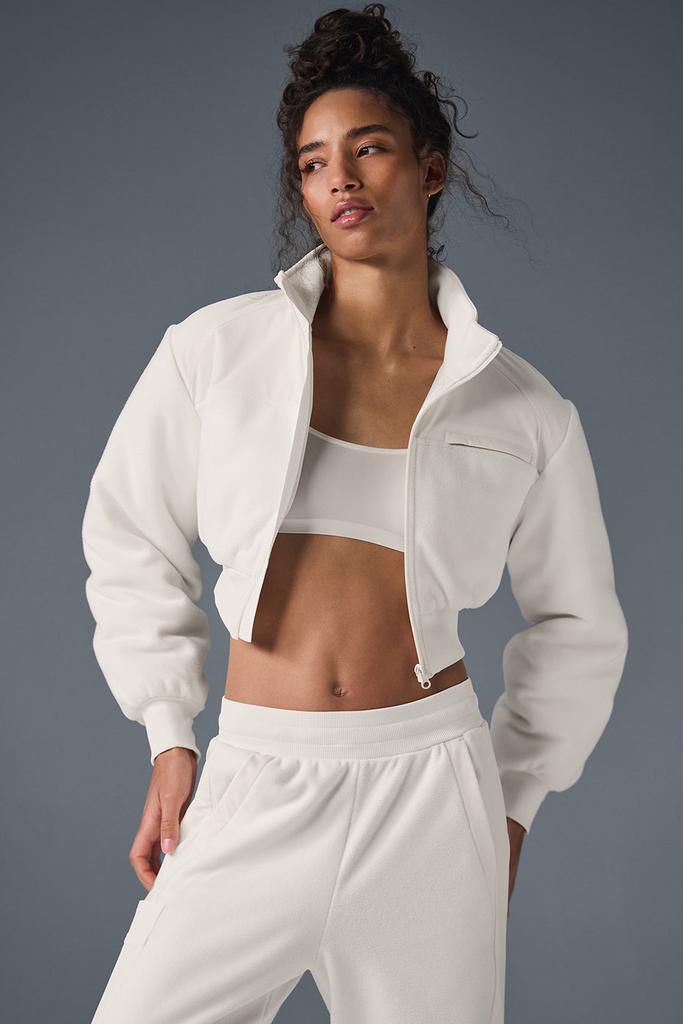Alo Polar Fleece Cropped Wintry Mix Jacket - Ivory - Jackets