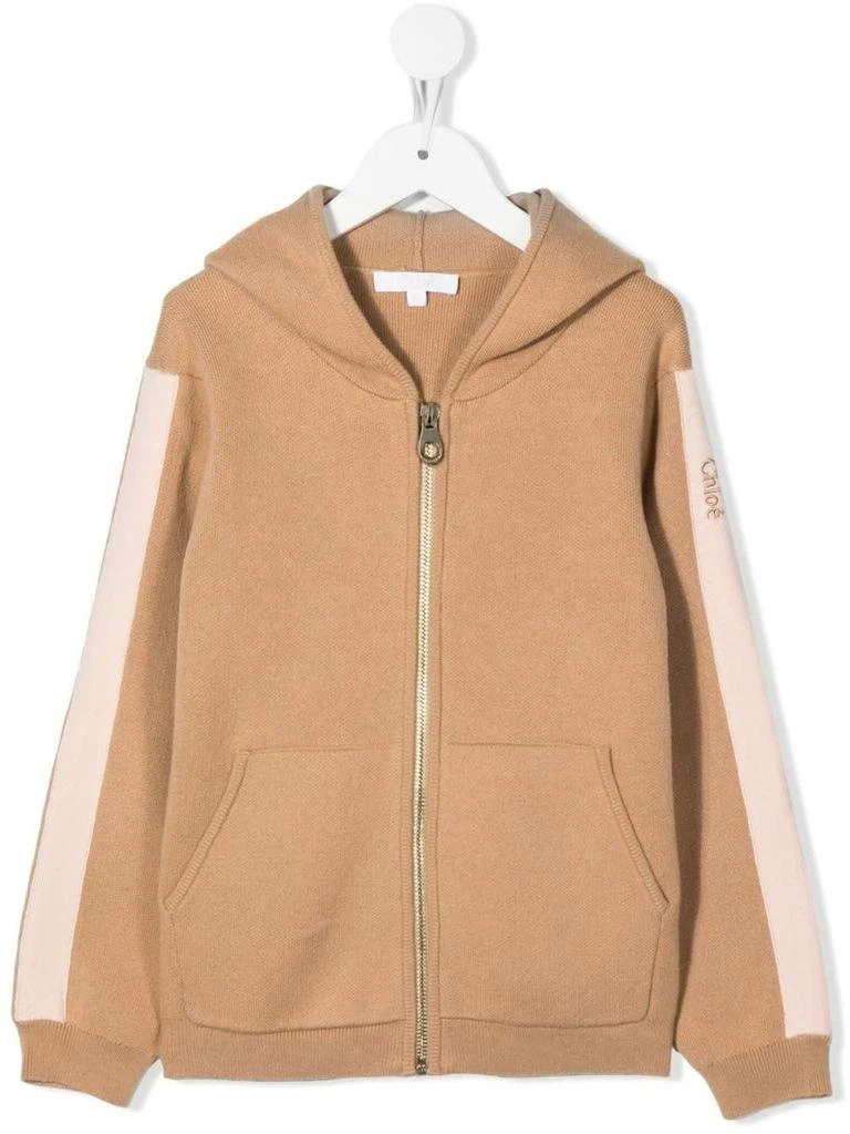 商品Chloé|Chloé Kids Stone Zipped Hoodie With Contrast Stripes,价格¥1621,第1张图片