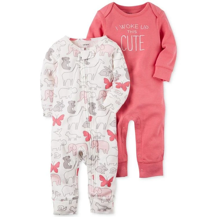 商品Carter's|2-Pk. I Woke Up This Cute Cotton Coverall Set, Baby Girls,价格¥75,第1张图片