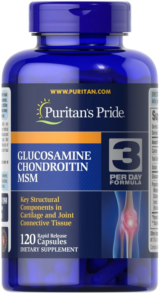商品Puritan's Pride|双倍氨糖软骨素 维骨力 MSM 120片/瓶 关节润骨素补钙 ,价格¥158-¥315,第1张图片