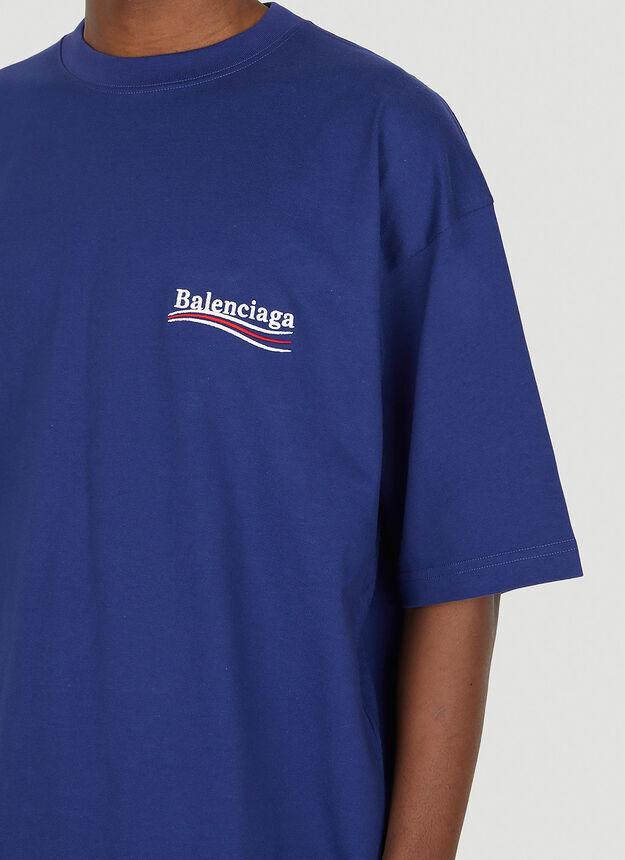 商品Balenciaga|Logo Embroidery T-Shirt in Blue,价格¥5074,第7张图片详细描述