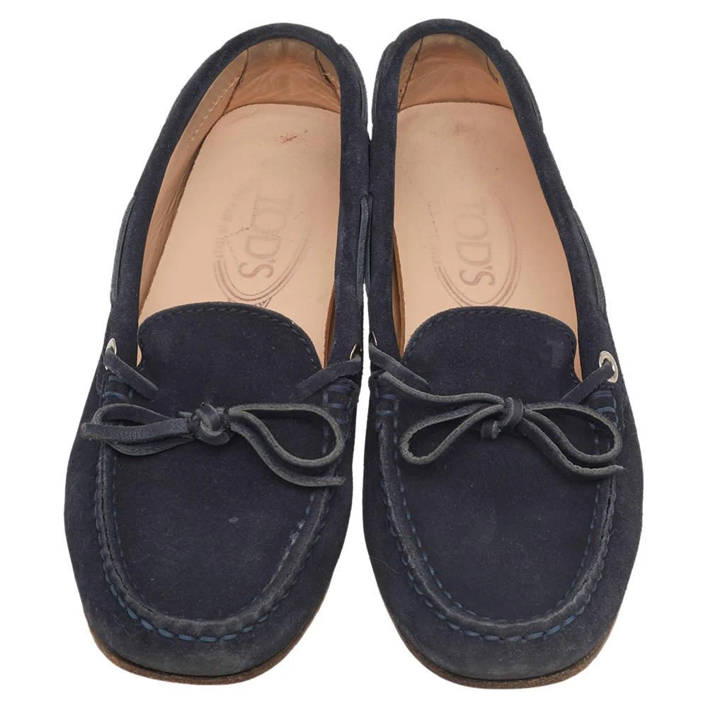 商品[二手商品] Tod's|Tod's Navy Blue Leather Bow Slip On Loafers Size 36.5,价格¥813,第3张图片详细描述