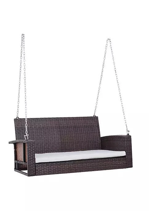 商品belk|2 Person Wicker Hanging Porch Swing Bench Outdoor Chair With Cushions Cream White,价格¥1767,第2张图片详细描述