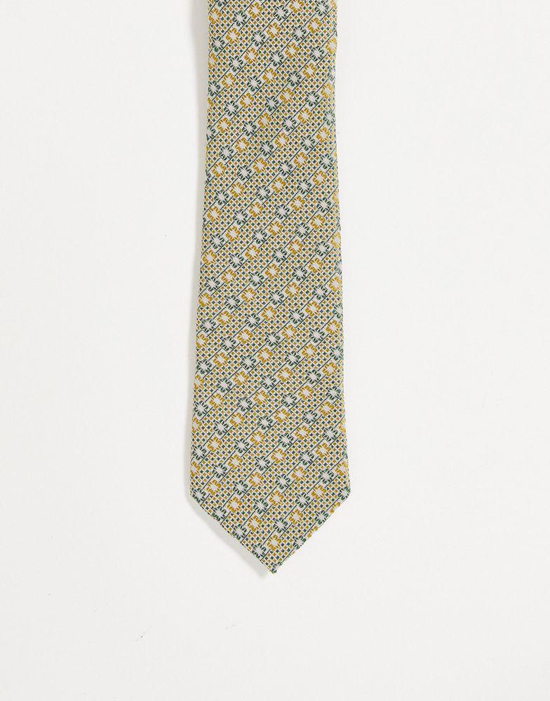 ASOS DESIGN slim tie in retro green geo patern商品第3张图片规格展示