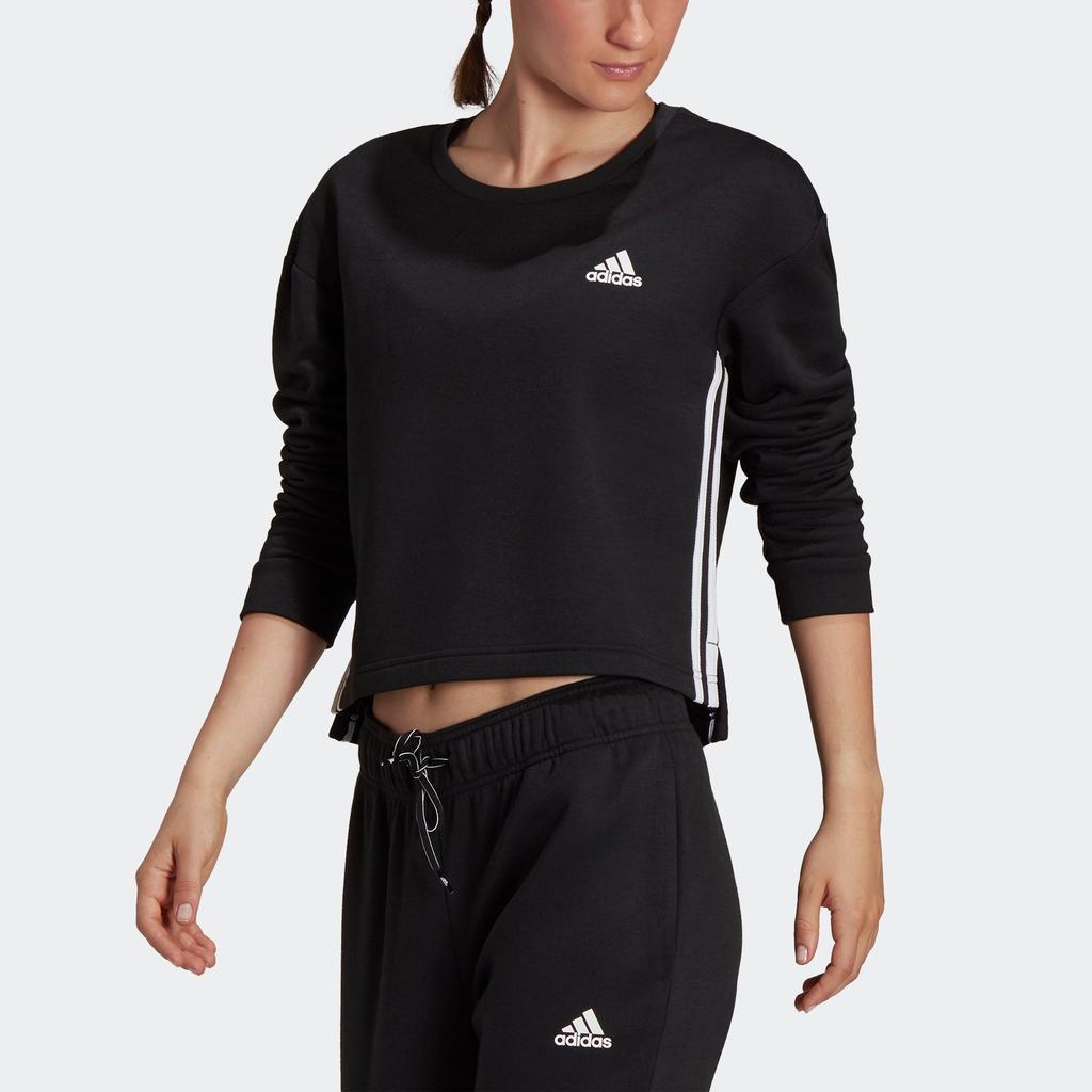 商品Adidas|Women's adidas Primegreen Essentials Comfort Fleece Loose Cropped 3-Stripes Sweatshirt,价格¥185,第1张图片